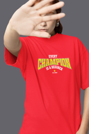 Every Champion Half Sleeve Red Oversized T-Shirt for Women by Hello Swanky