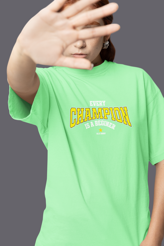 Every Champion Half Sleeve Saga Green Oversized T Shirt