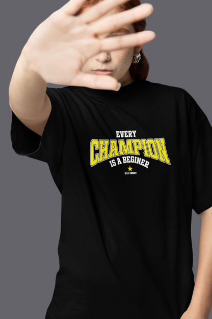 Every champion half sleeve black oversized t-shirt for women by hello swanky - s