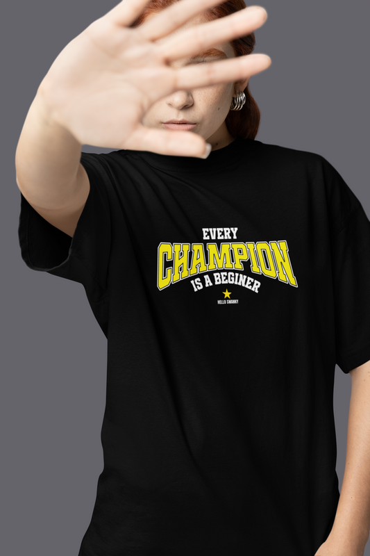 Every champion half sleeve black oversized t-shirt for women by hello swanky - s