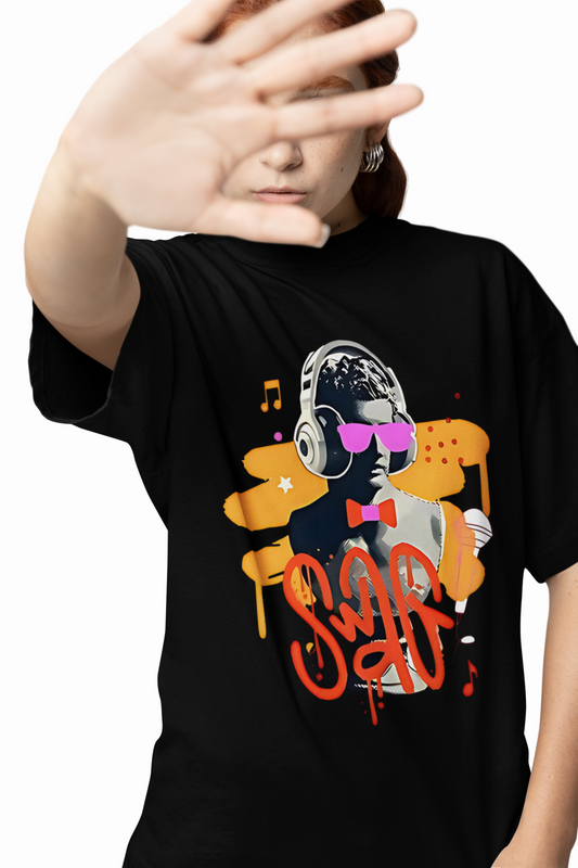 Statue Headphones Oversized T-Shirt Trendy Art Streetwear