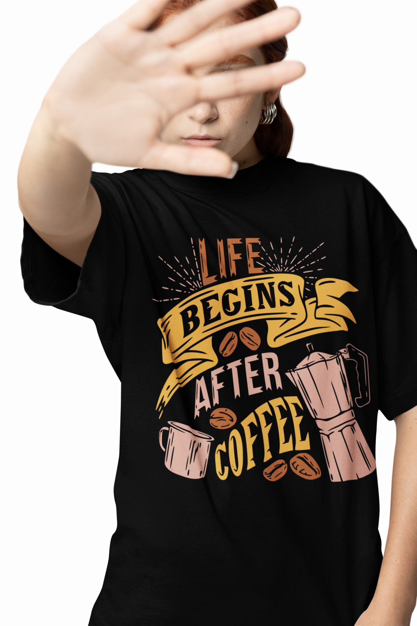Life Begins After Coffee Black Oversized T-Shirt for Comfort