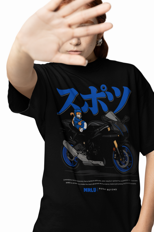 R1 Rider Oversized T-Shirt Black Racing Graphic Casual Tee