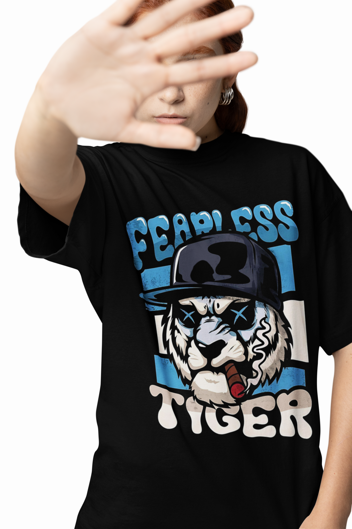 Fearless Tiger Oversized T-Shirts Bold Streetwear Graphic