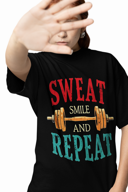 Sweat Smile Repeat Oversized T-Shirt Fitness Streetwear Tee