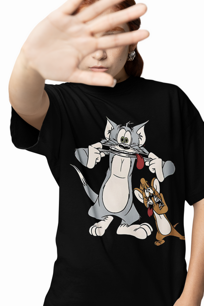 Weird Tom & Jerry Black Oversized T-Shirt for Fan Streetwear
