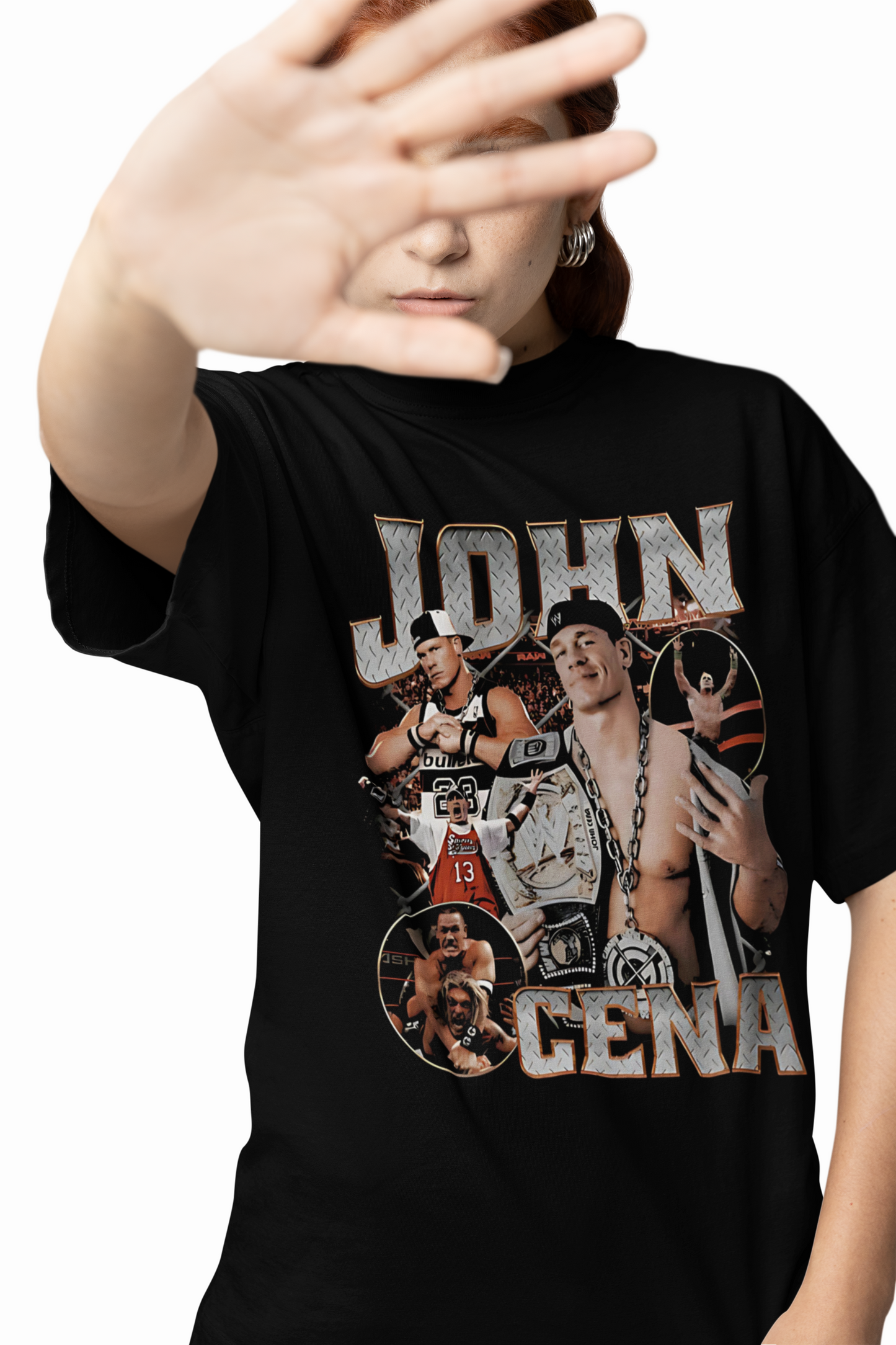 Black WWE John Cena Oversized T-Shirt for Wrestling Fan Style