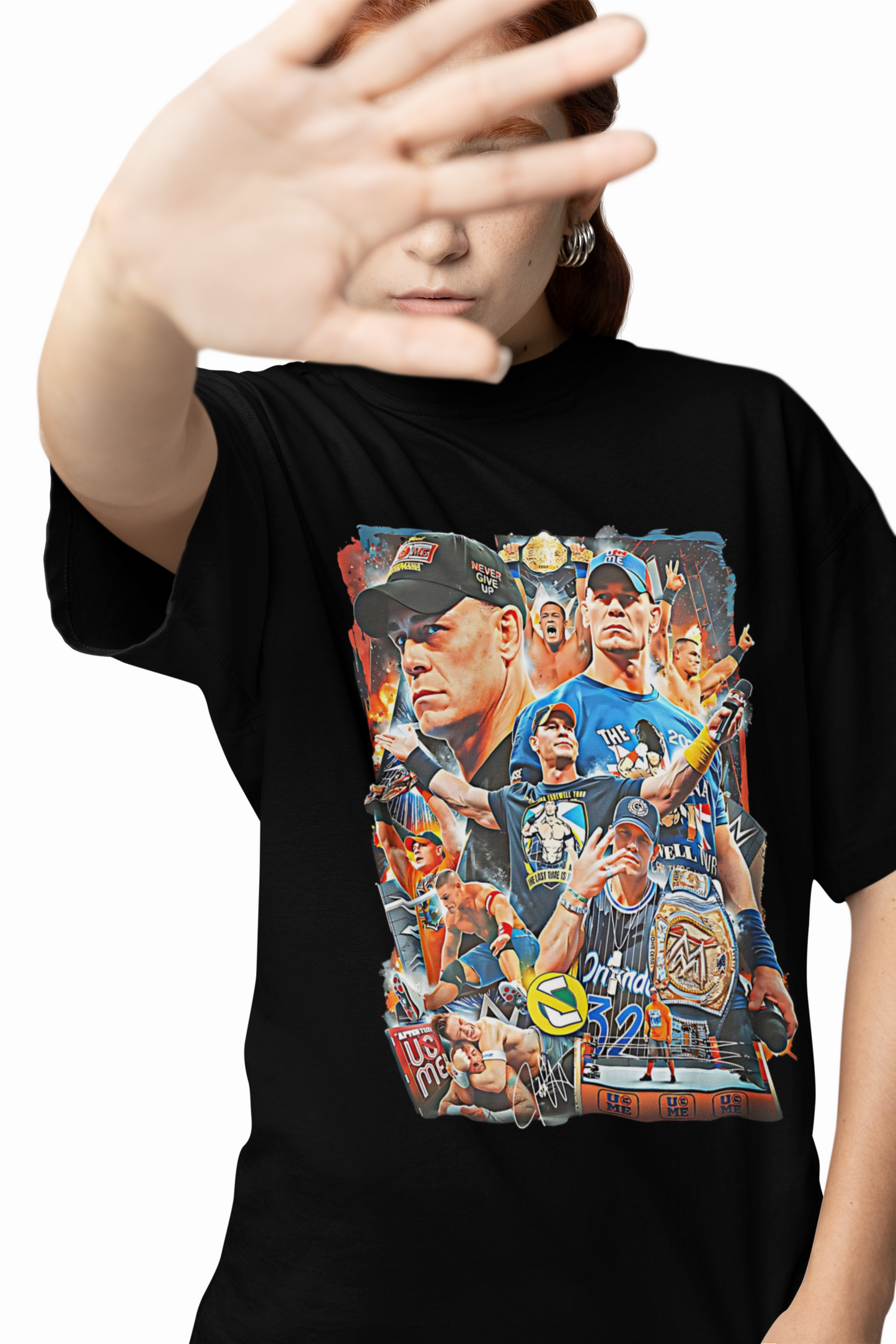 John Cena Never Give Up Oversized T-Shirts Bold Wrestling Style
