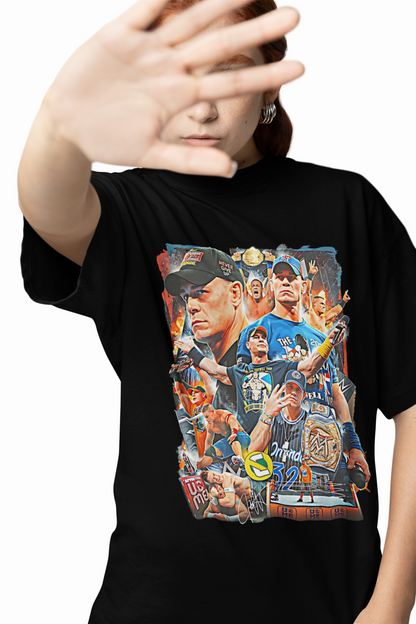 John Cena Never Give Up Oversized T-Shirts Bold Wrestling Style