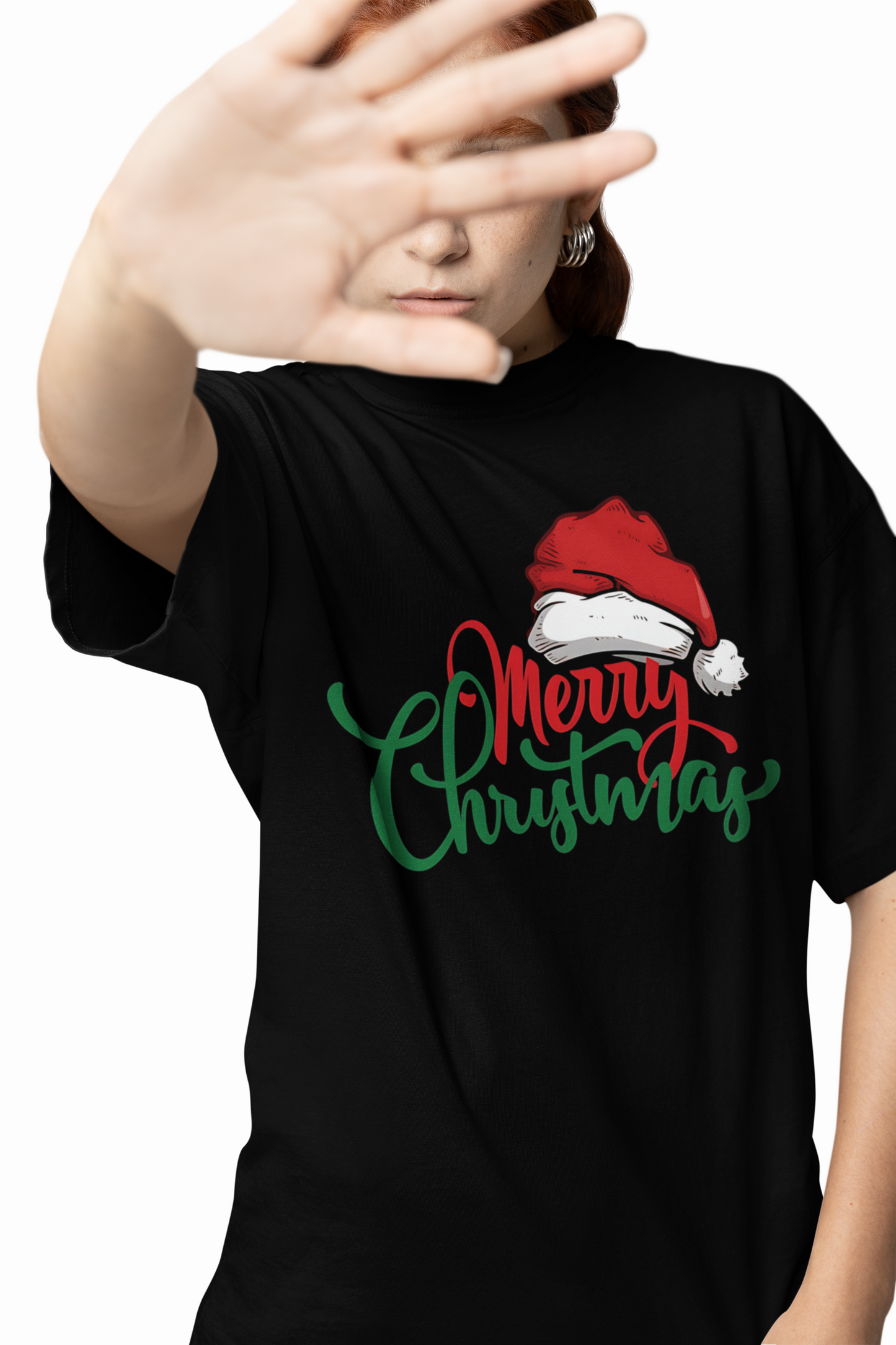 Merry Christmas Cap Oversized T-Shirts for Holiday Style
