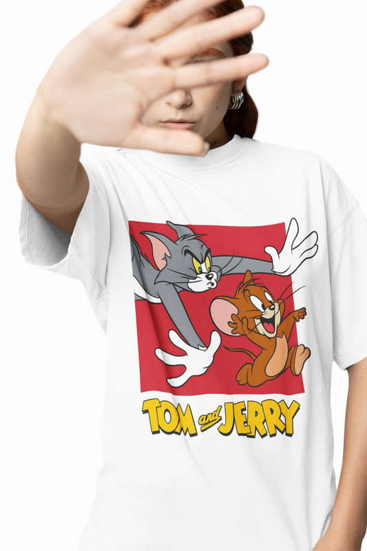 Tom And Jerry Fight White Oversized T-Shirt Premium Streetwear