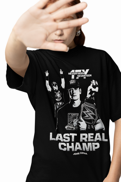 Real Champ Oversized T-Shirts Black Graphic Casual Wear