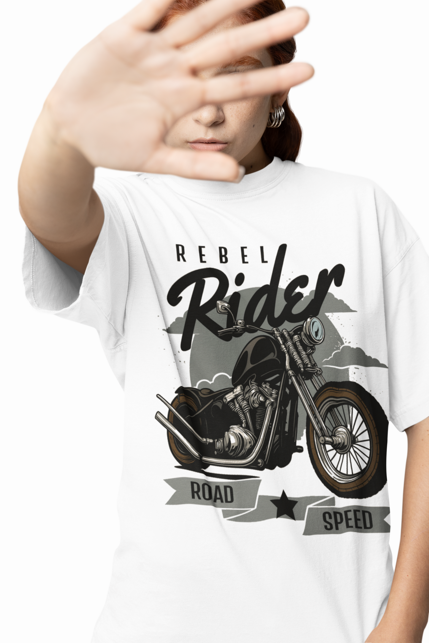 Rebel Rider Oversized T-Shirts White Graphic Streetwear Style