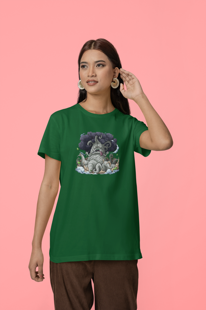 Kingbaum Half Sleeve Bottle Green Round Neck T-Shirt for Women