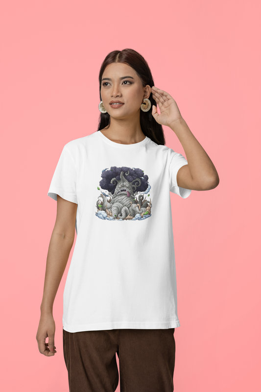 Kingbaum White Round Neck T-Shirt for Women Casual Wear
