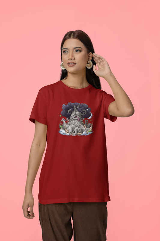 Kingbaum Half Sleeve Maroon Round Neck T-Shirt for Women by Hello Swanky