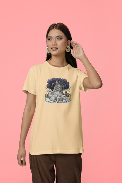 Kingbaum Half Sleeve Beige Round Neck T-Shirt for Women by Hello Swanky