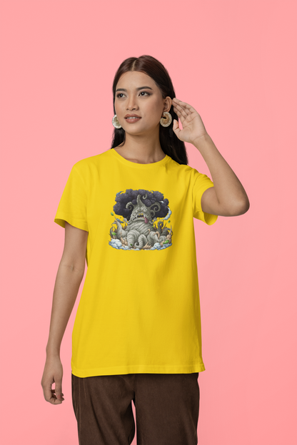 Kingbaum Half Sleeve Yellow Round Neck T-Shirt for Women