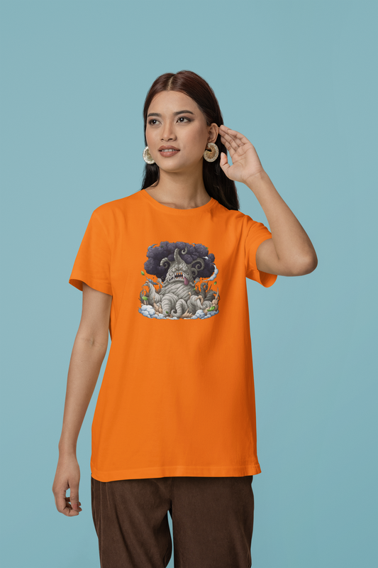 Kingbaum Half Sleeve Orange Round Neck T-Shirt for Women