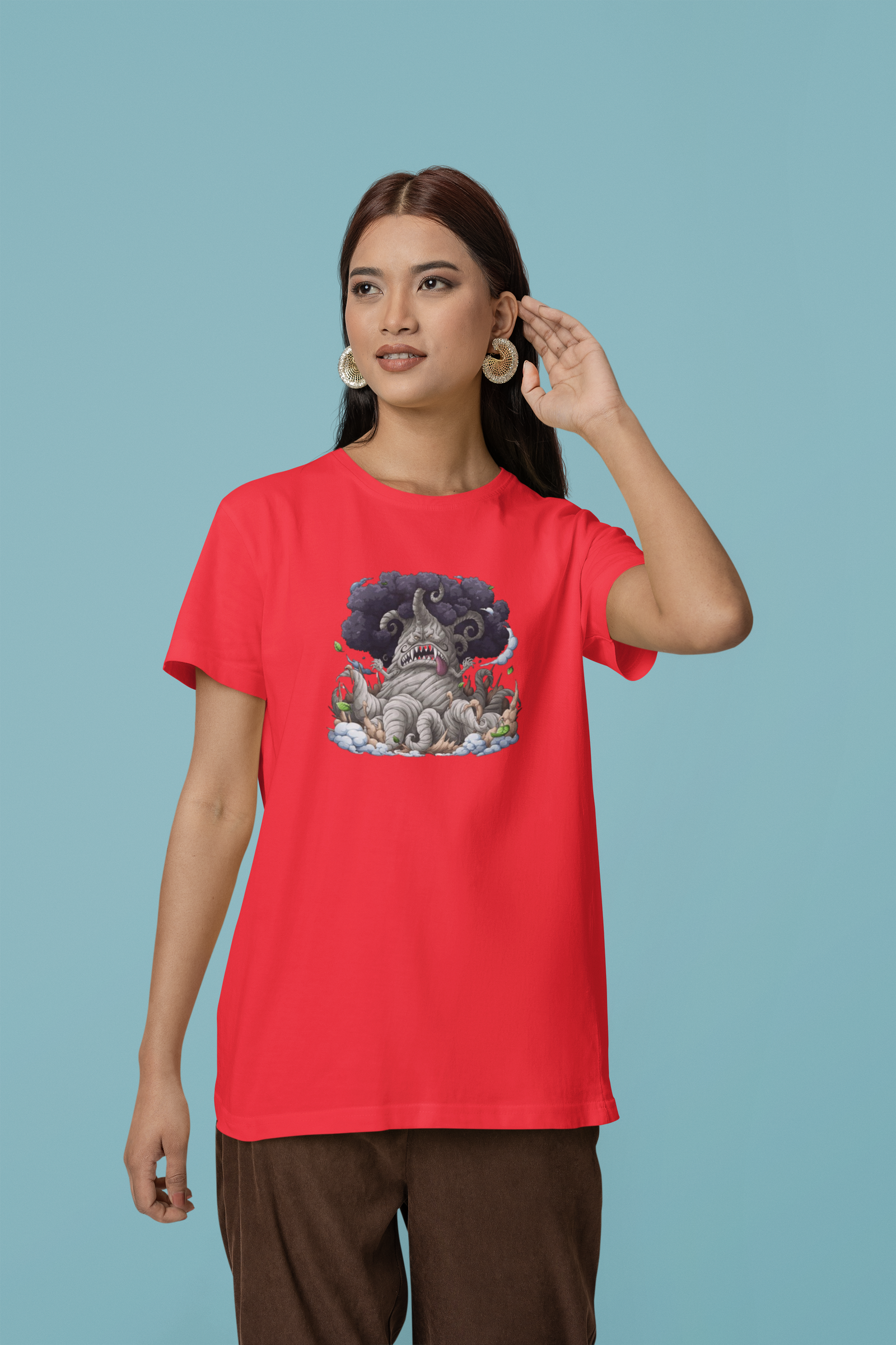 Kingbaum Half Sleeve Red Round Neck T-Shirt for Women