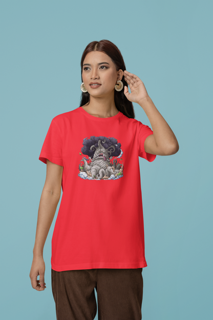 Kingbaum Half Sleeve Red Round Neck T-Shirt for Women