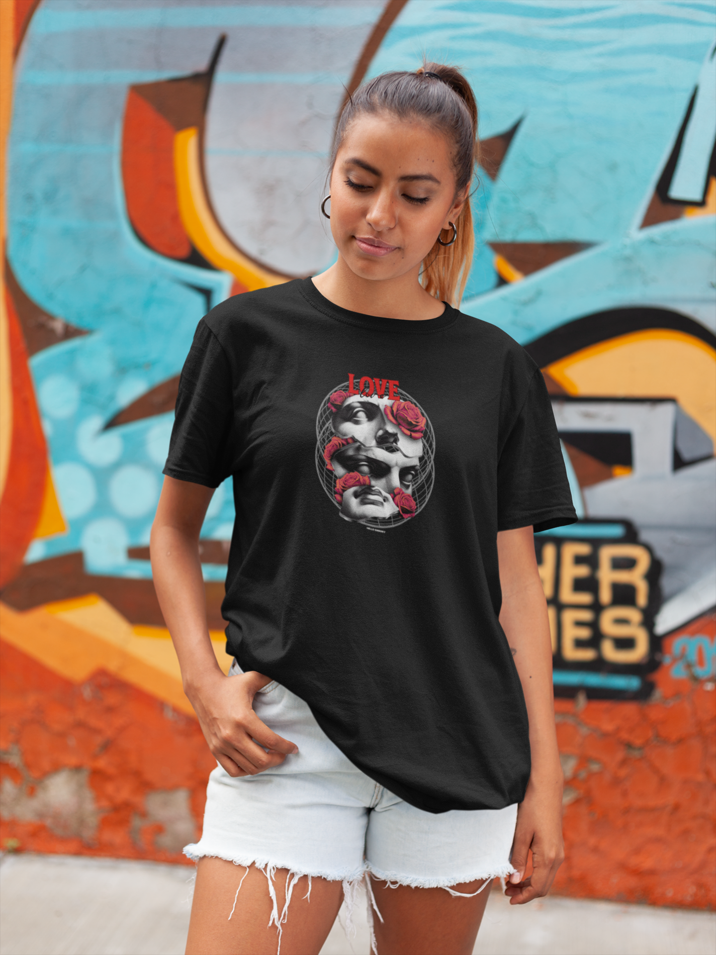 Love love half sleeve black round neck t-shirt for women by hello swanky - s
