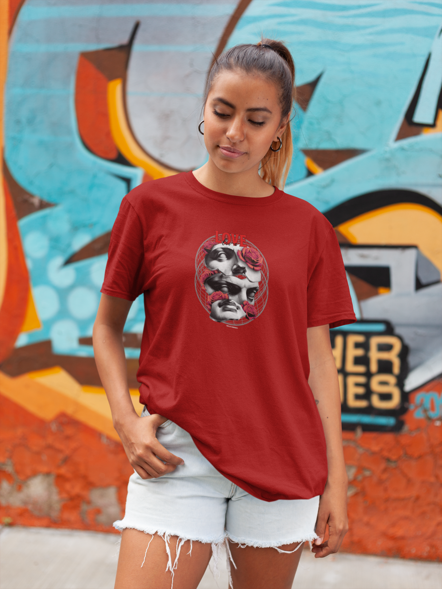 Love love half sleeve maroon round neck t-shirt for women by hello swanky - s