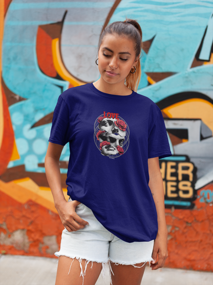 Love love half sleeve navy blue round neck t-shirt for women by hello swanky - s