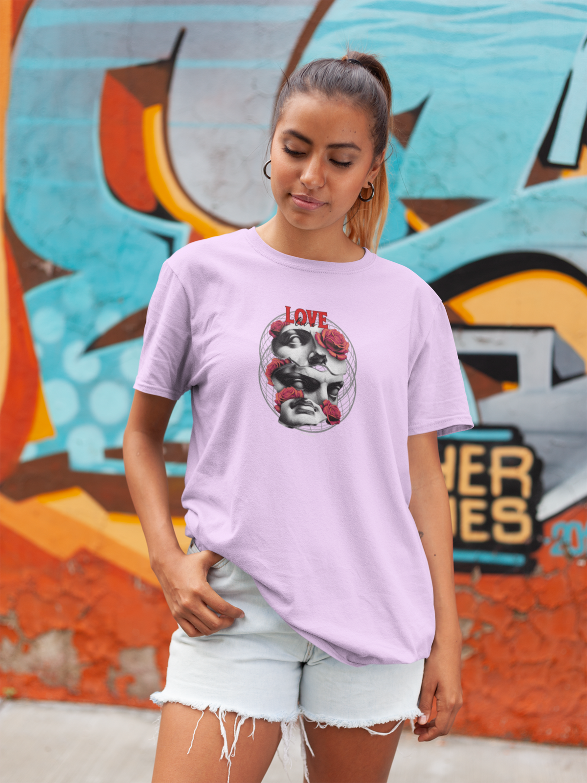 Love love Half Sleeve Lavender Round Neck T-Shirt for Women by Hello Swanky