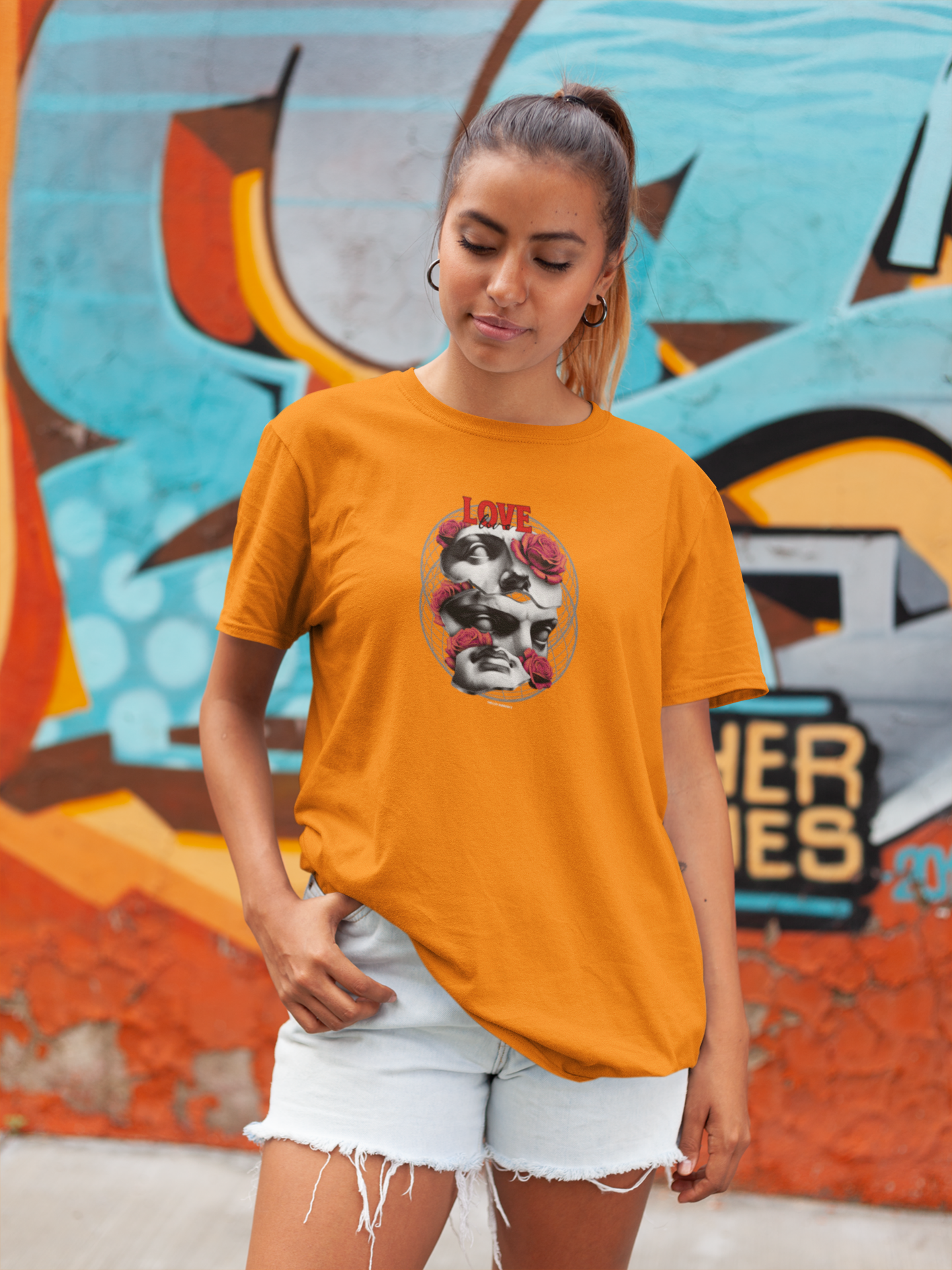 Love love half sleeve orange round neck t-shirt for women by hello swanky - s