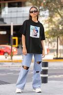 Baby Hinata Half Sleeve Black Oversized T-Shirt for Women by Hello Swanky