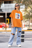 Baby Hinata Half Sleeve Orange Oversized T-Shirt for Women by Hello Swanky