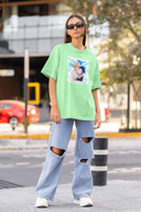 Baby Hinata Half Sleeve Saga Green Oversized T-Shirt for Women by Hello Swanky