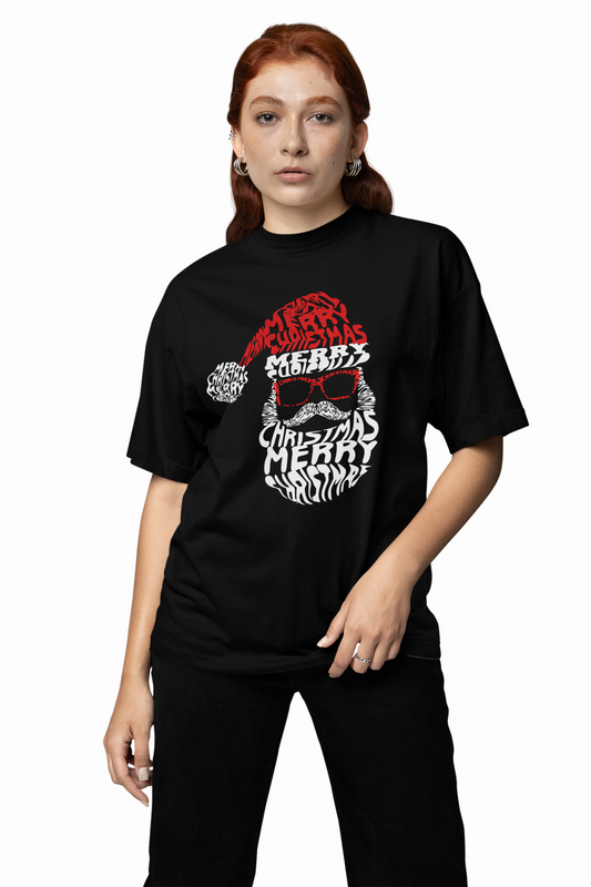Santa Face Oversized T-Shirts for Festive Casual Streetwear