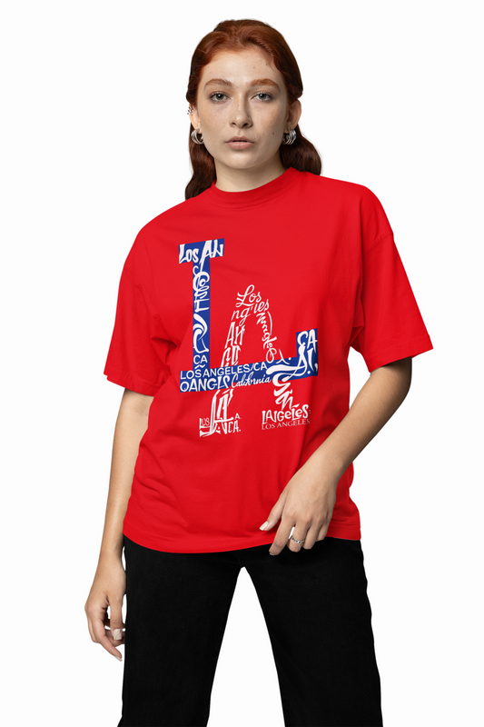 LA Red Oversized T-Shirts Stylish Casual Graphic Wear