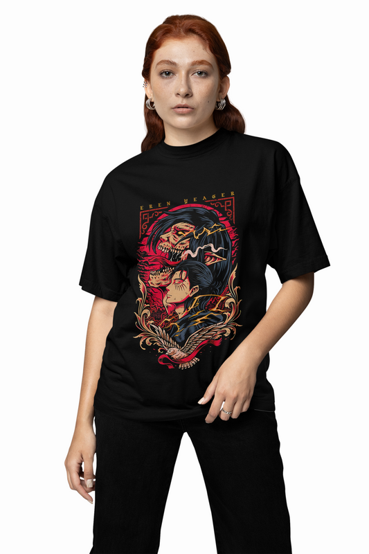 Black Yeager Oversized T-Shirt for Bold Anime Streetwear