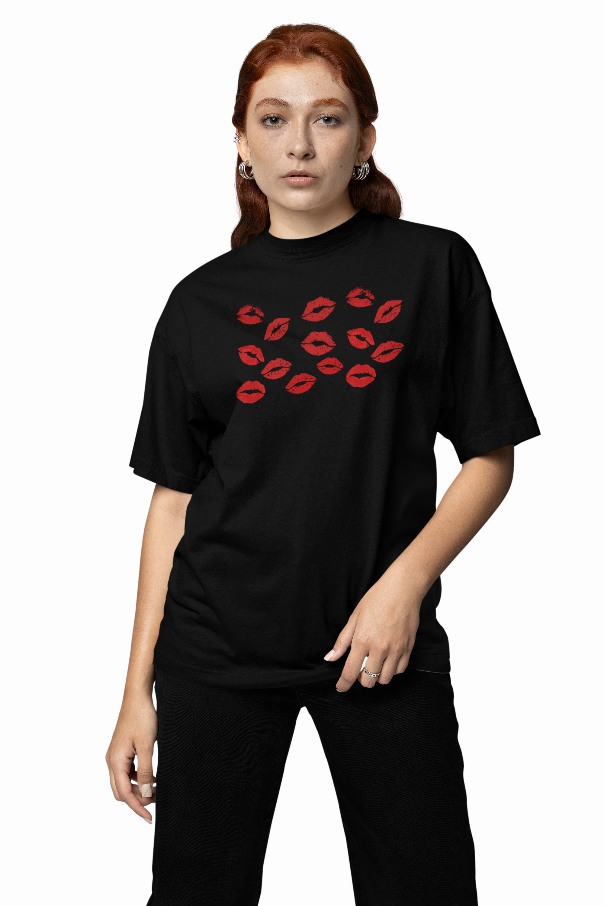 Lipstick Kisses Couple Oversized T-Shirts