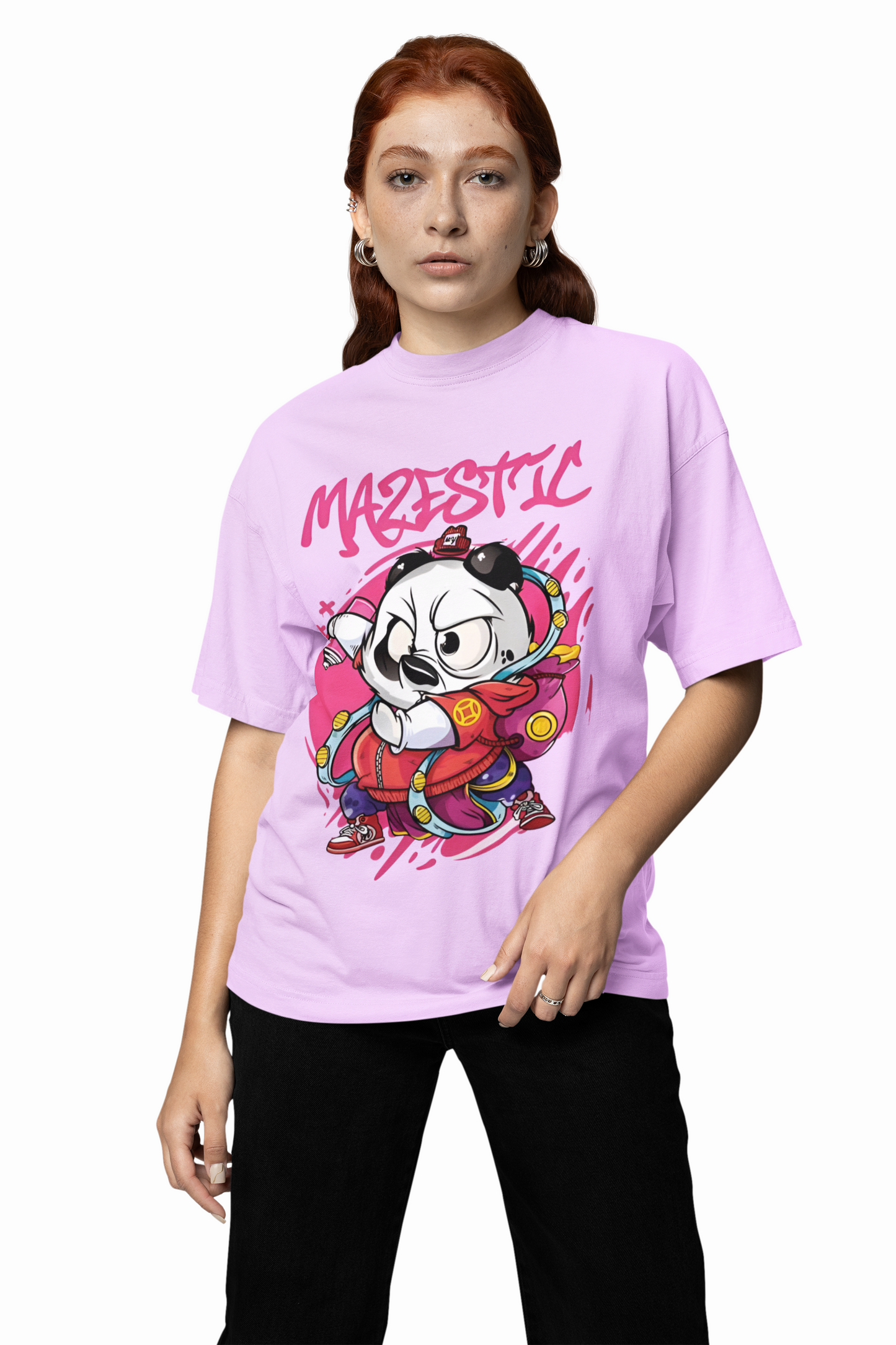 Mazestick Panda Oversized T-Shirt – Trendy Graphic Streetwear