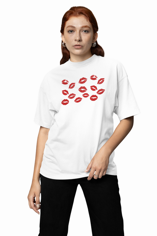 Lipstick Kisses Couple Oversized T-Shirts