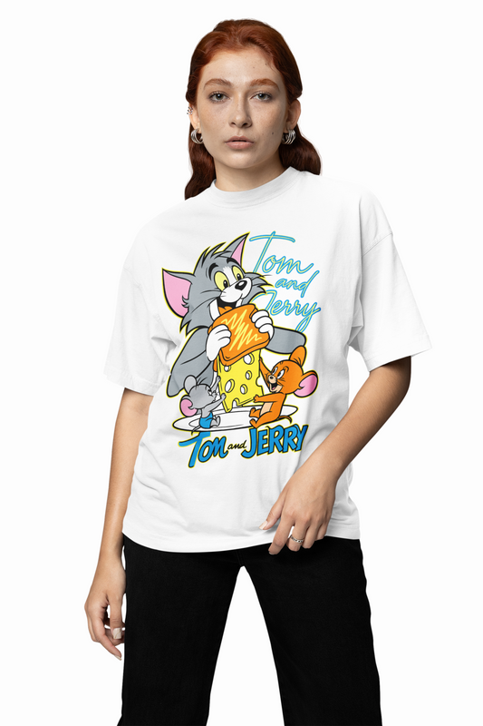 Tom And Jerry Fight off white Oversized T-Shirt Streetwear