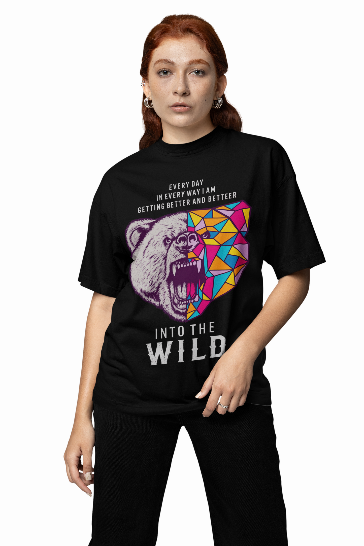 Wild Bear Black Oversized T-Shirt for Bold Streetwear Style