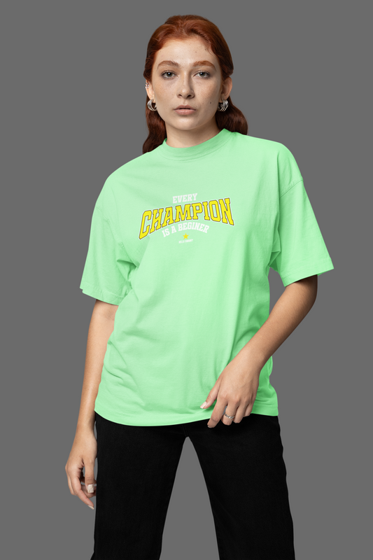 Every Champion Half Sleeve Saga Green Oversized T Shirt