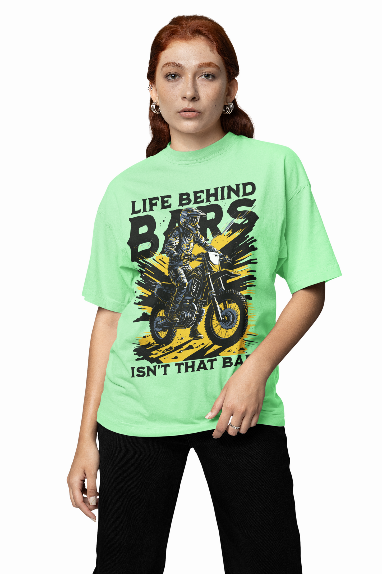 Behind Bars Oversized T-Shirt Stylish Casual Graphic Tee