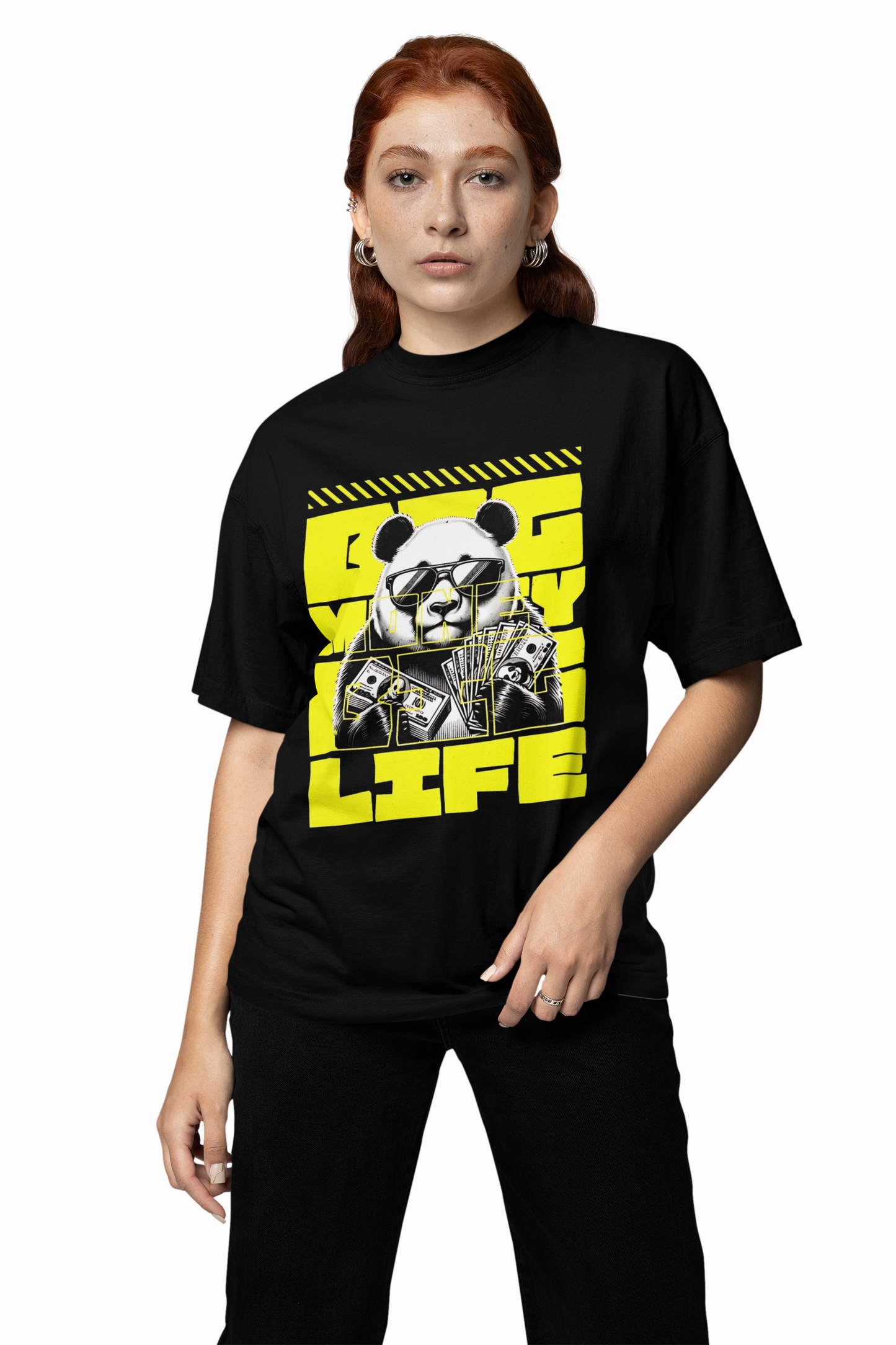 Big Life Panda Oversized T-Shirt Cute Casual Graphic Tee