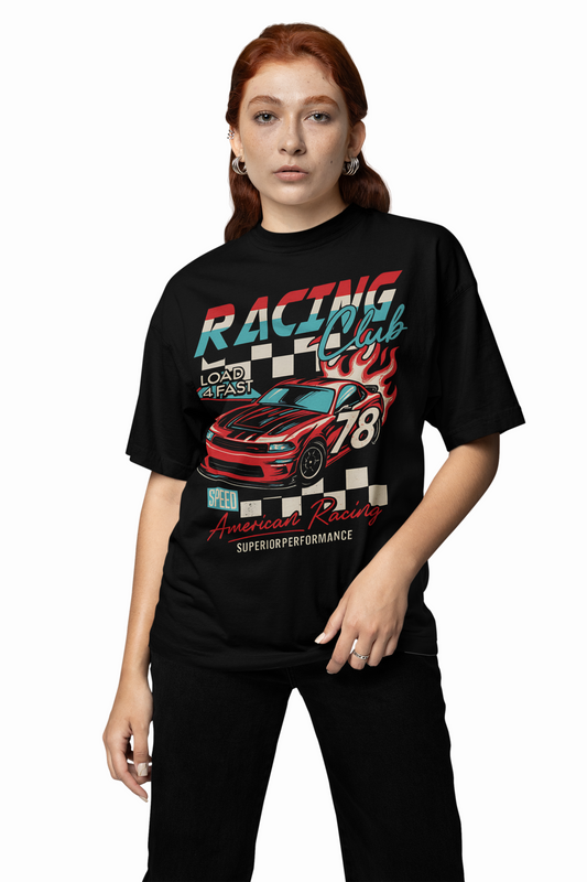 Oversized T-Shirts Racing Club Black Motorsport Style Tee