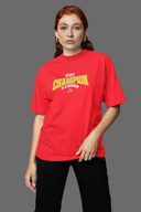 Every Champion Half Sleeve Red Oversized T-Shirt for Women by Hello Swanky