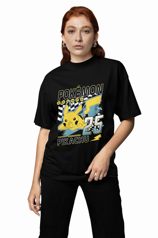 Pokemon Pikachu Oversized Black T-Shirt – Relaxed Fit Graphic