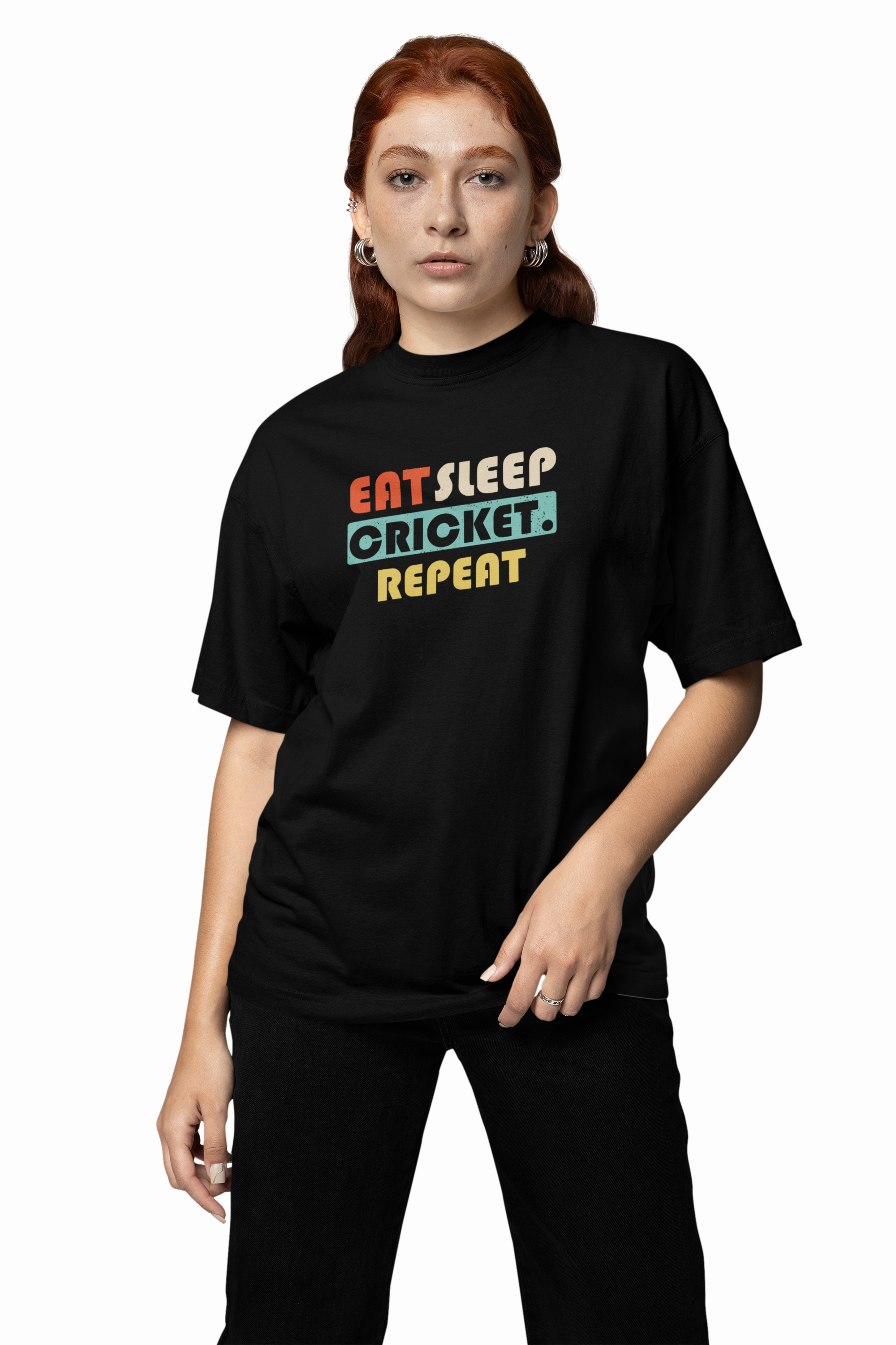 Eat, Sleep, Cricket, Repeat, Oversized T-Shirt