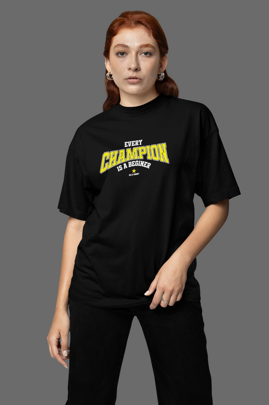 Every champion half sleeve black oversized t-shirt for women by hello swanky