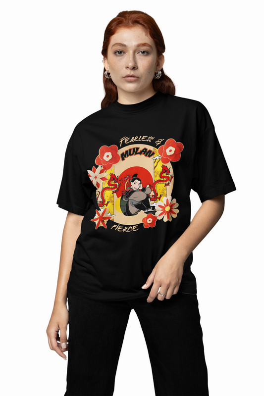Princess Mulan Oversized T-Shirt Black Cotton Streetwear